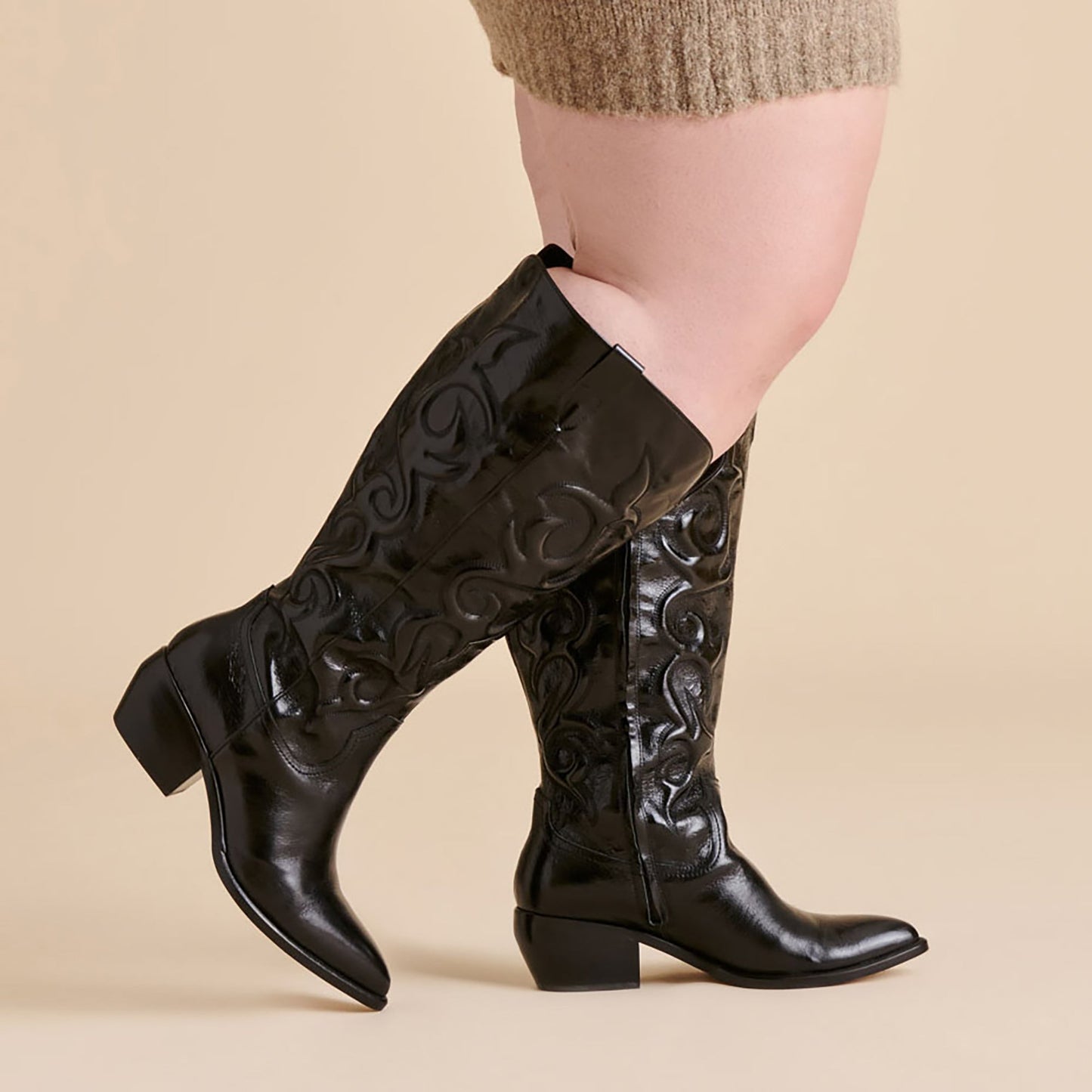 Mirla Black Leather Extra Wide Calf Boots Dolce Vita Discount