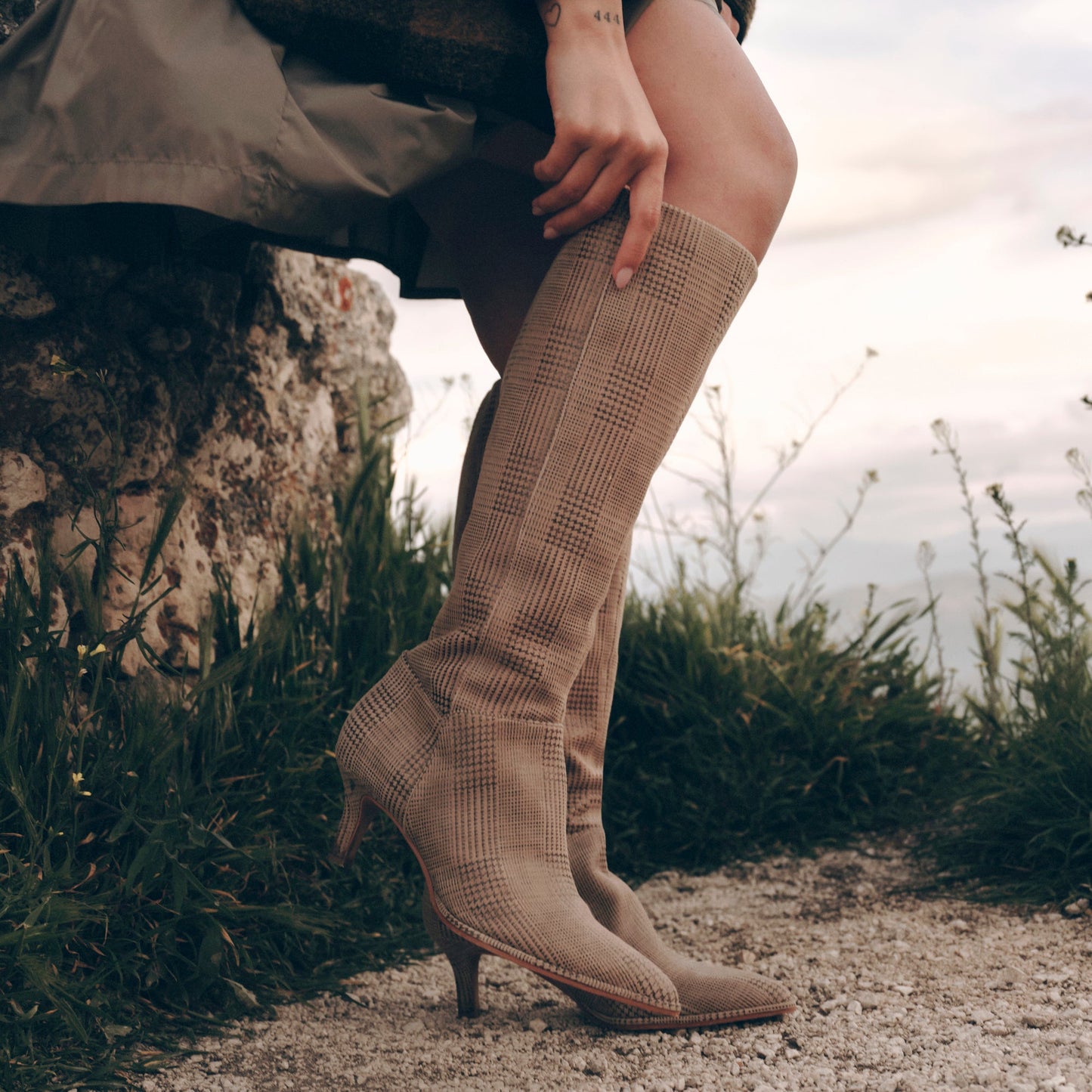 Aldy Herringbone Printed Suede Boots Dolce Vita New