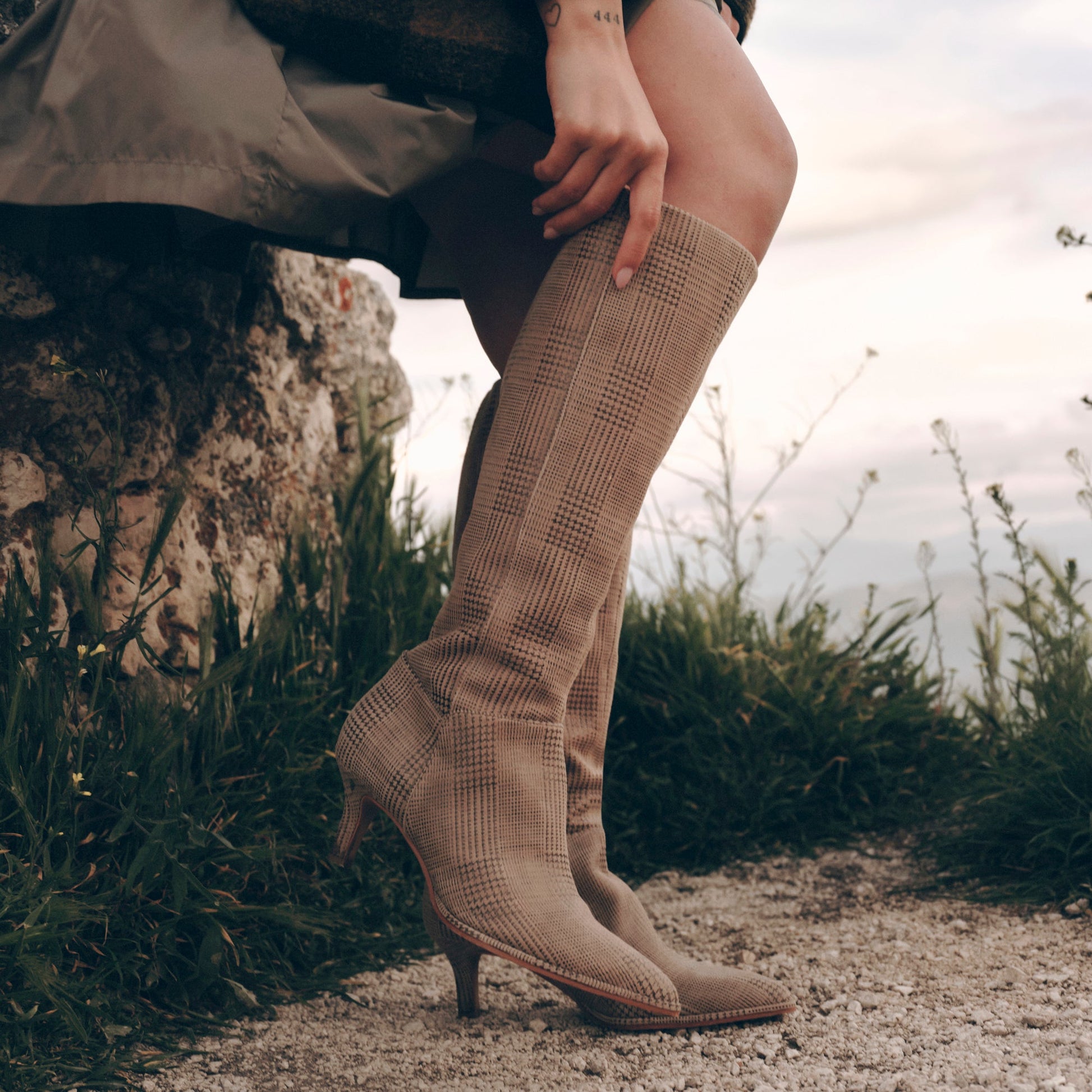 Aldy Herringbone Printed Suede Boots Dolce Vita New
