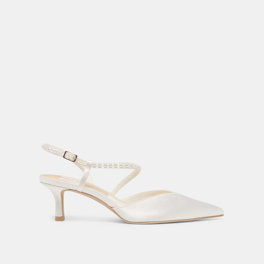 Kamra Pearl True White Satin Mid Heels Dolce Vita Sale