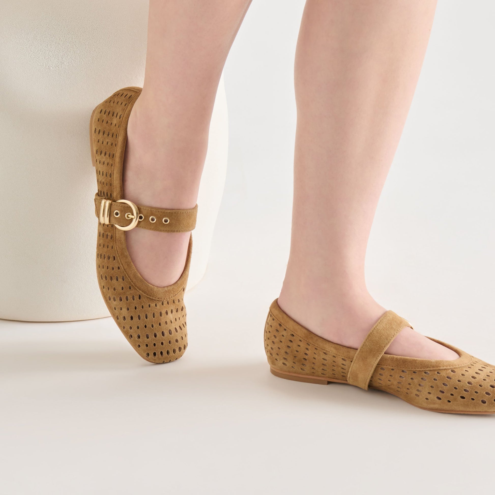 Mikel Lt Brown Perforated Suede Ballet Flats Dolce Vita Sale