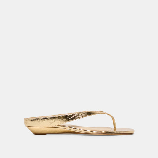 GIZEL Gold Crinkle Patent Thong Square-Toe Sandals Dolce Vita New
