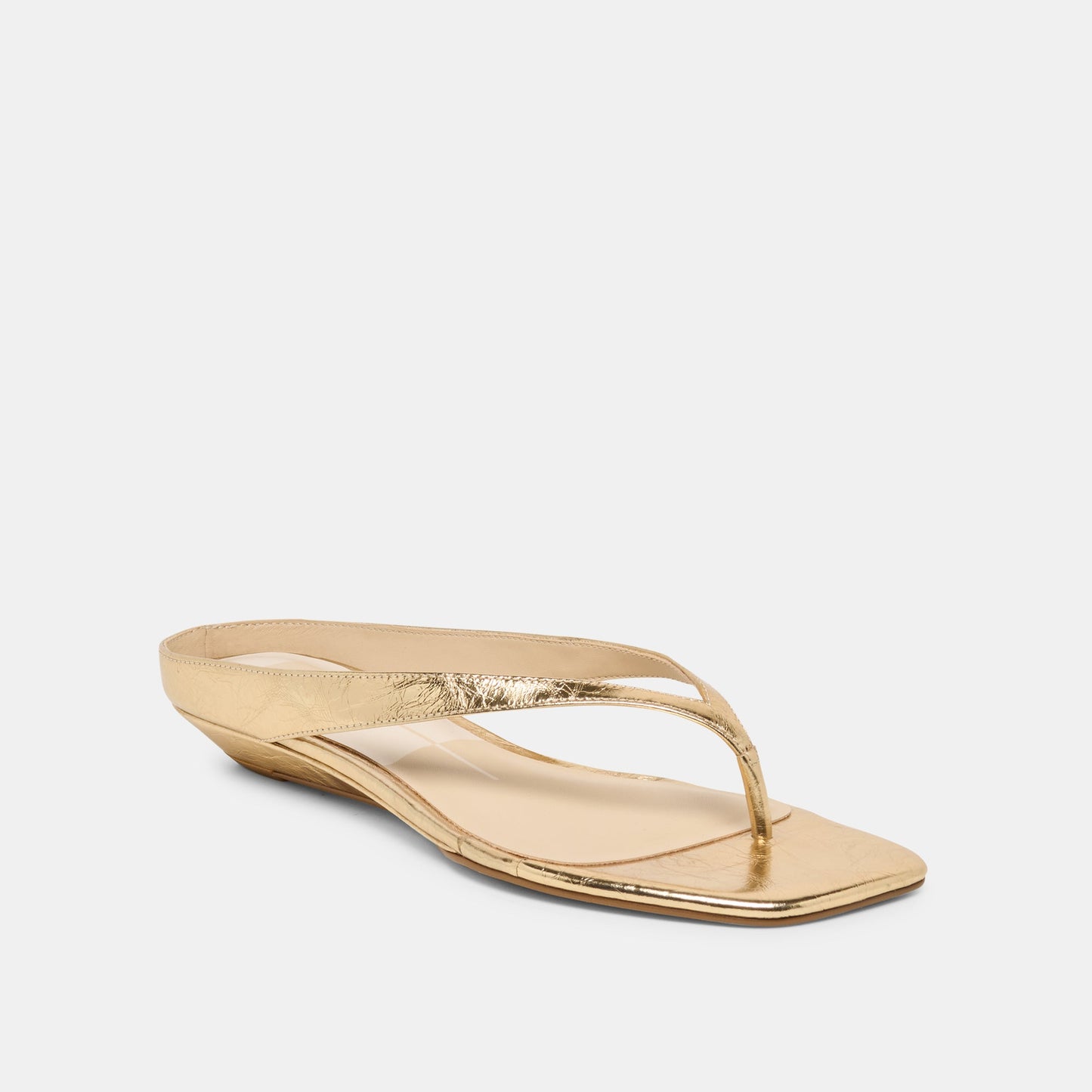 GIZEL Gold Crinkle Patent Thong Square-Toe Sandals Dolce Vita New