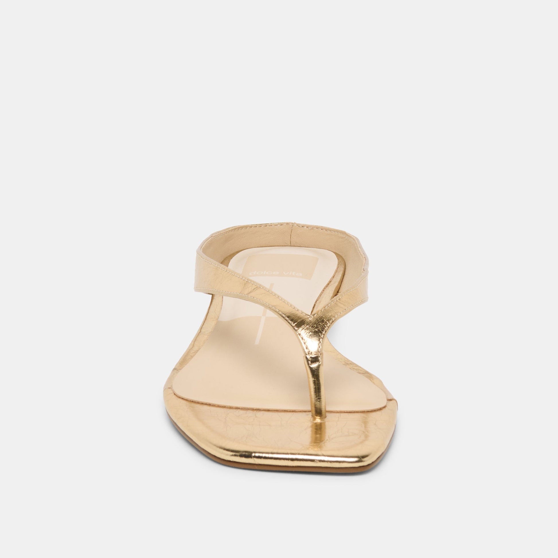 GIZEL Gold Crinkle Patent Thong Square-Toe Sandals Dolce Vita New