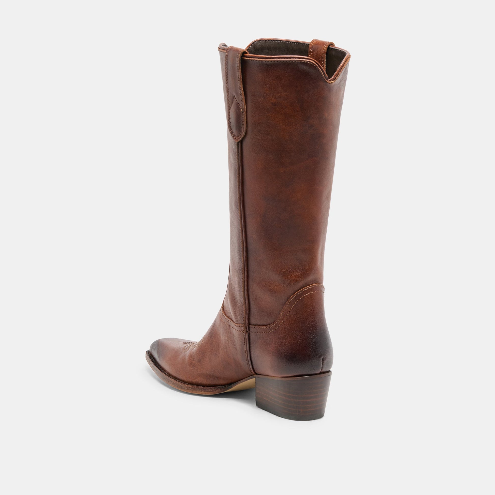 VIGLA Chestnut Leather Pointed-Toe Western Boots Dolce Vita Sale