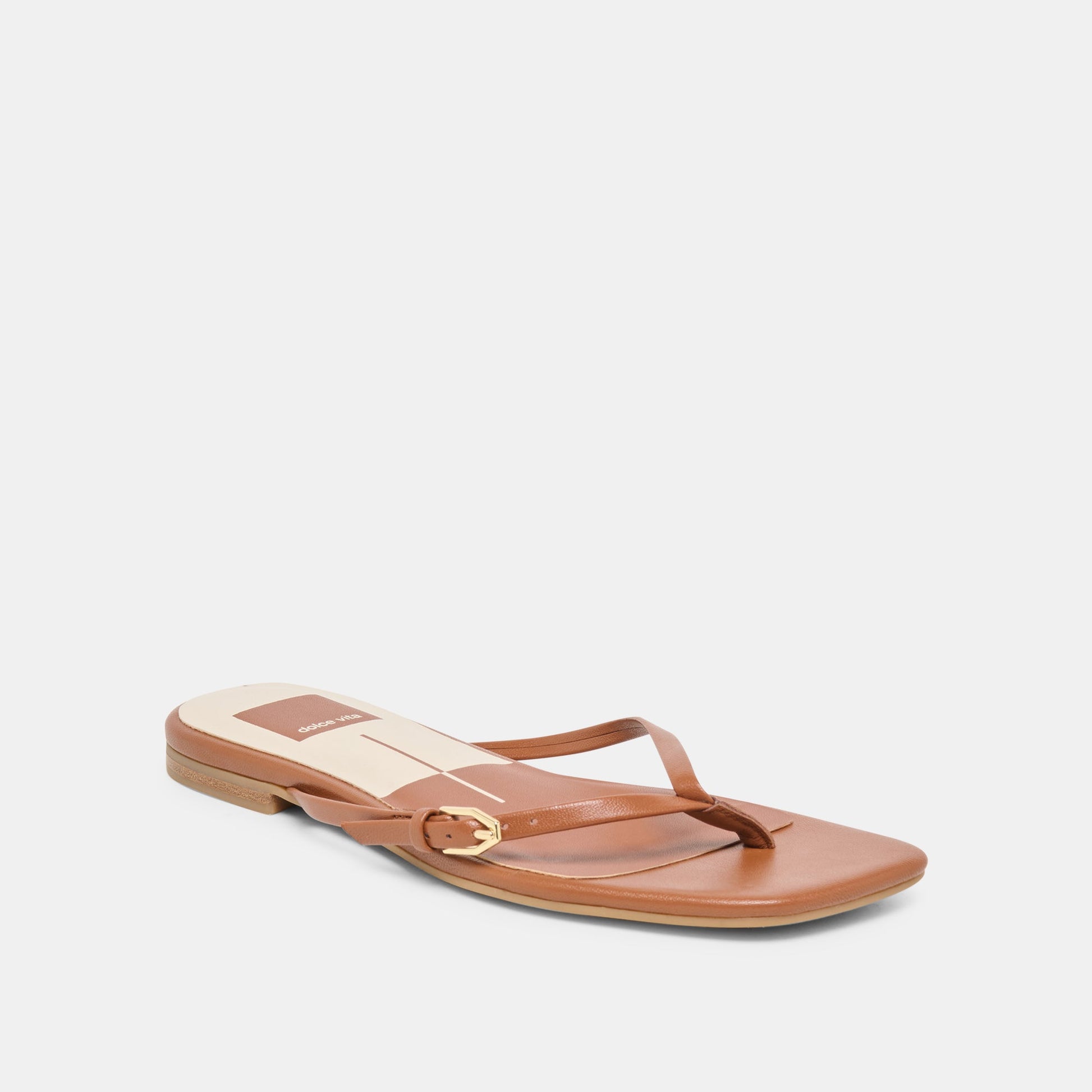 MALTA Cognac Leather Buckle Flip-Flop Sandals Dolce Vita For sale