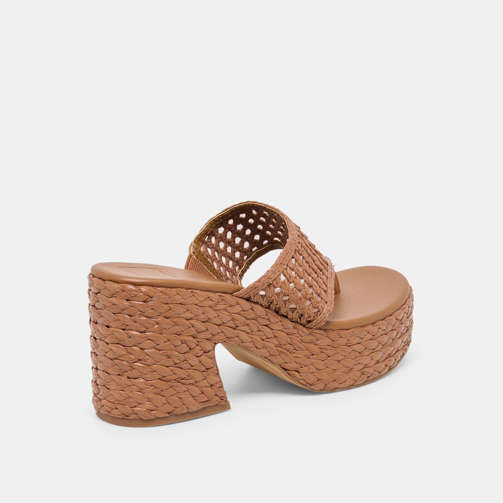 RIPPLE Mid Brown Raffia Platform Thong Block Heel Dolce Vita us