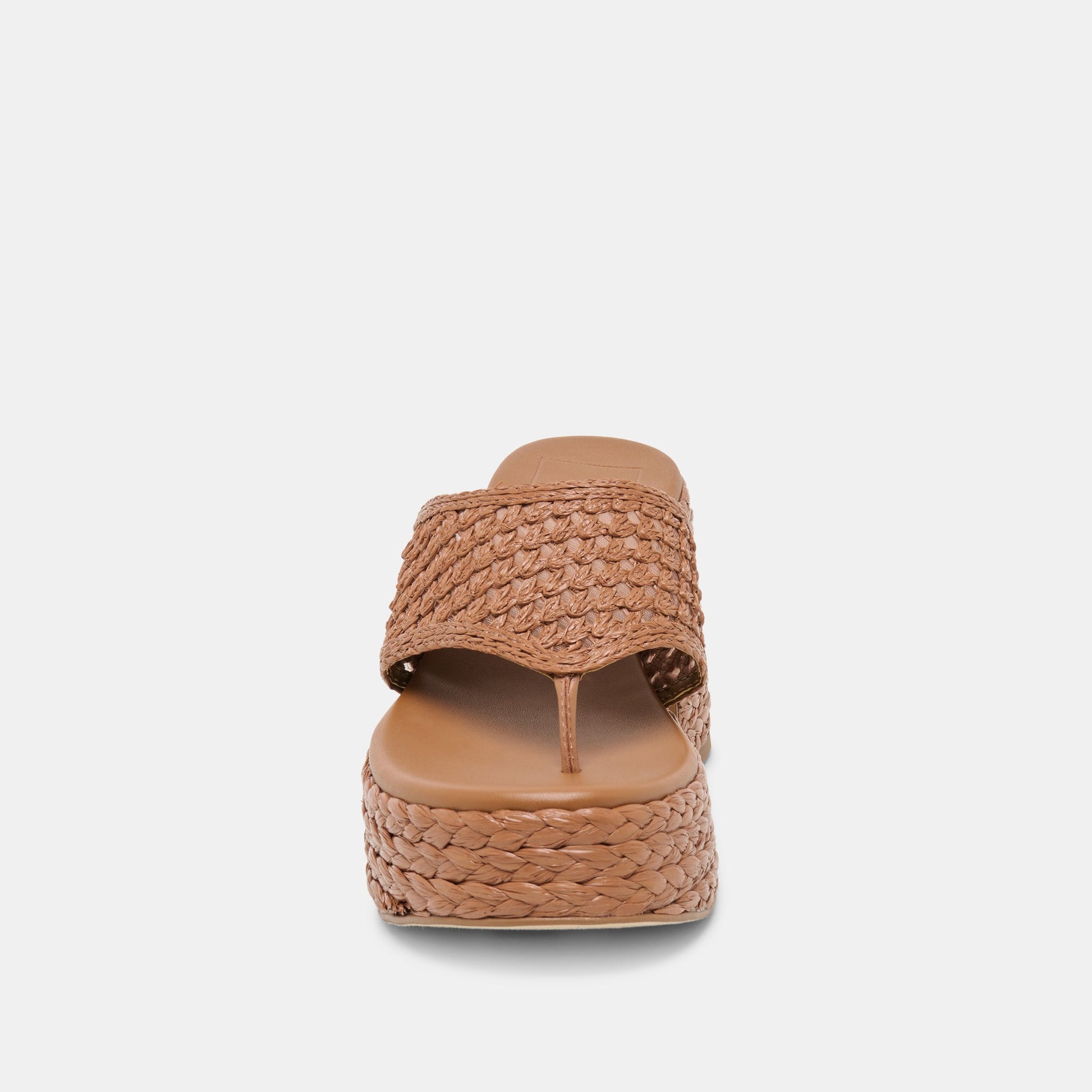 RIPPLE Mid Brown Raffia Platform Thong Block Heel Dolce Vita us