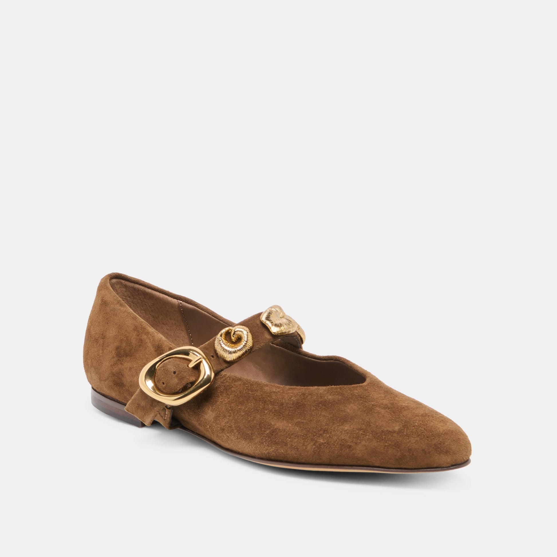 LOREE Chesnut Suede Mary-Jane Metal Detail Ballet Flats Dolce Vita Outlet