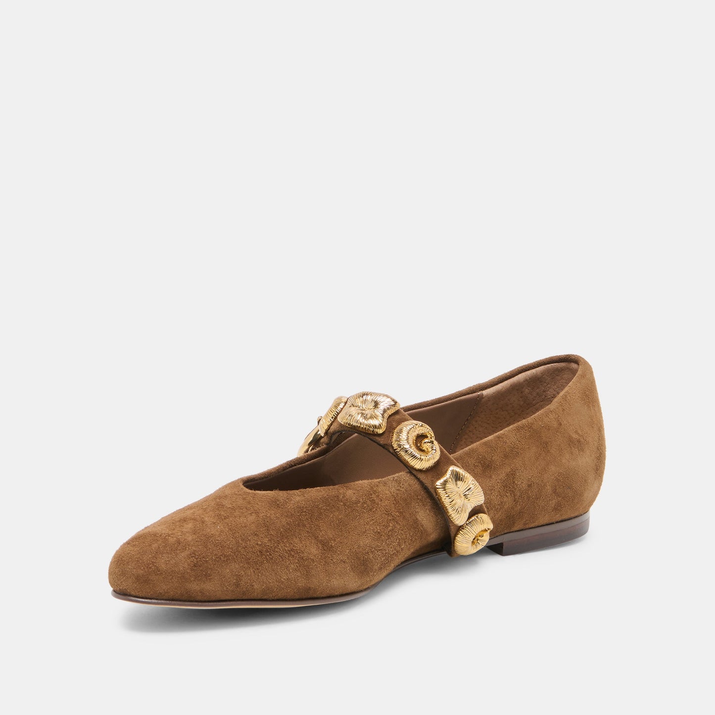LOREE Chesnut Suede Mary-Jane Metal Detail Ballet Flats Dolce Vita Outlet