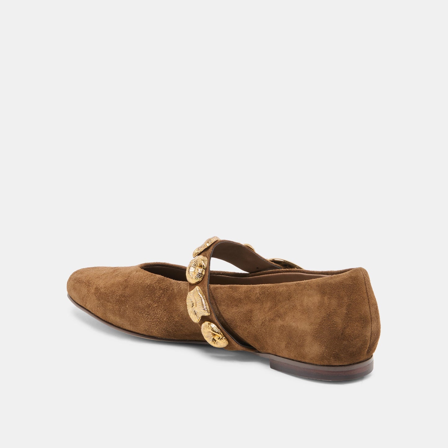 LOREE Chesnut Suede Mary-Jane Metal Detail Ballet Flats Dolce Vita Outlet