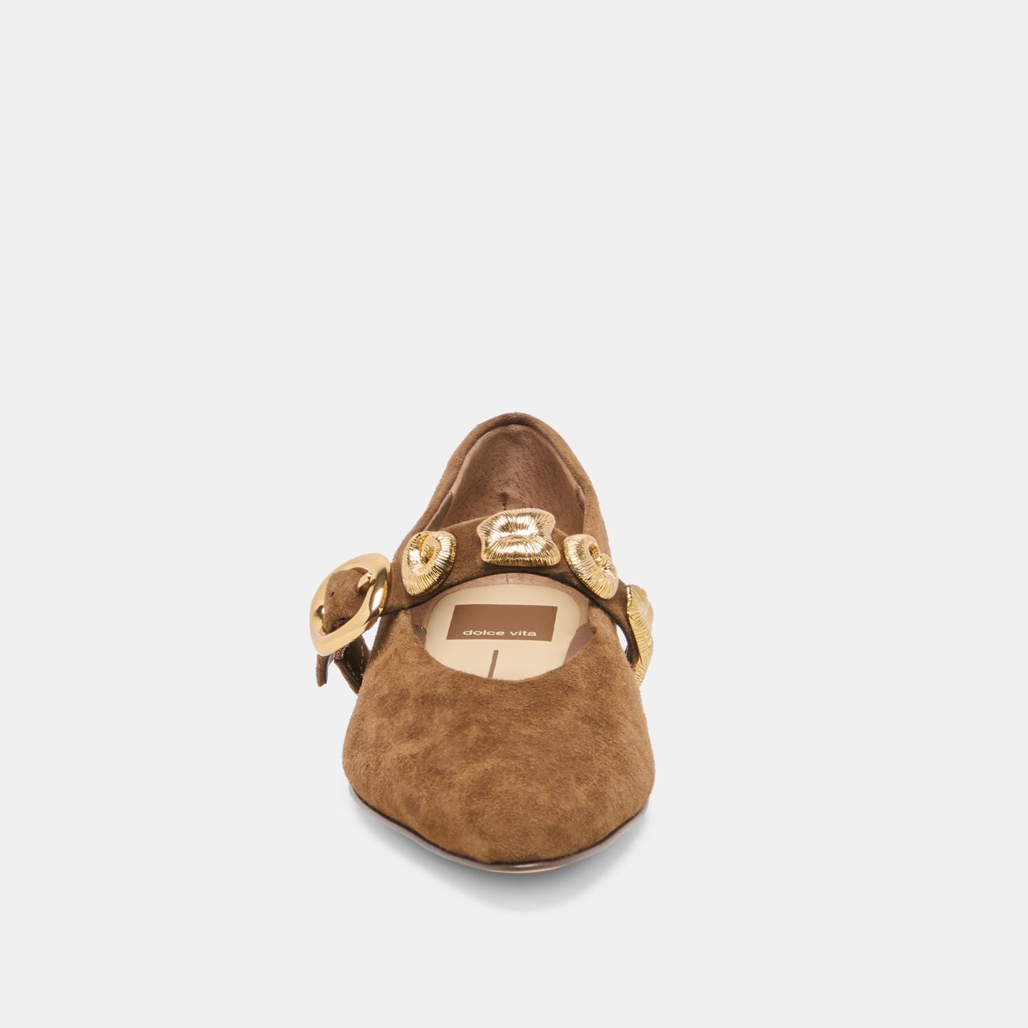 LOREE Chesnut Suede Mary-Jane Metal Detail Ballet Flats Dolce Vita Outlet