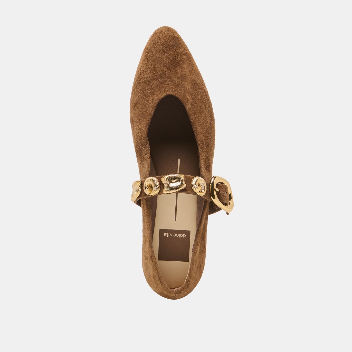 LOREE Chesnut Suede Mary-Jane Metal Detail Ballet Flats Dolce Vita Outlet