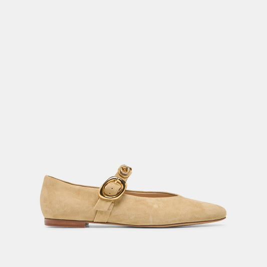 LOREE Desert Taupe Suede Mary-Jane Metal Detail Ballet Flats Dolce Vita Discount
