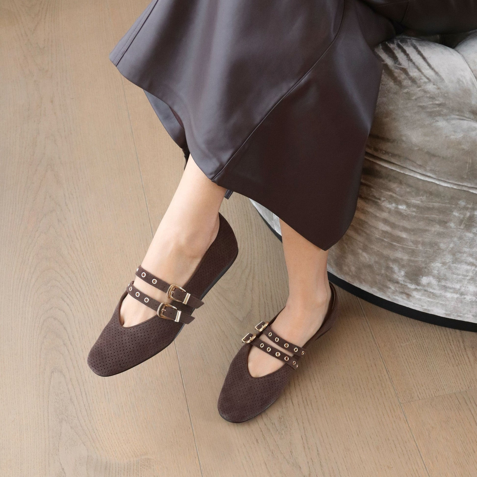 Baylee Grommet Dk Brown Perforated Suede Ballet Flats Dolce Vita Outlet