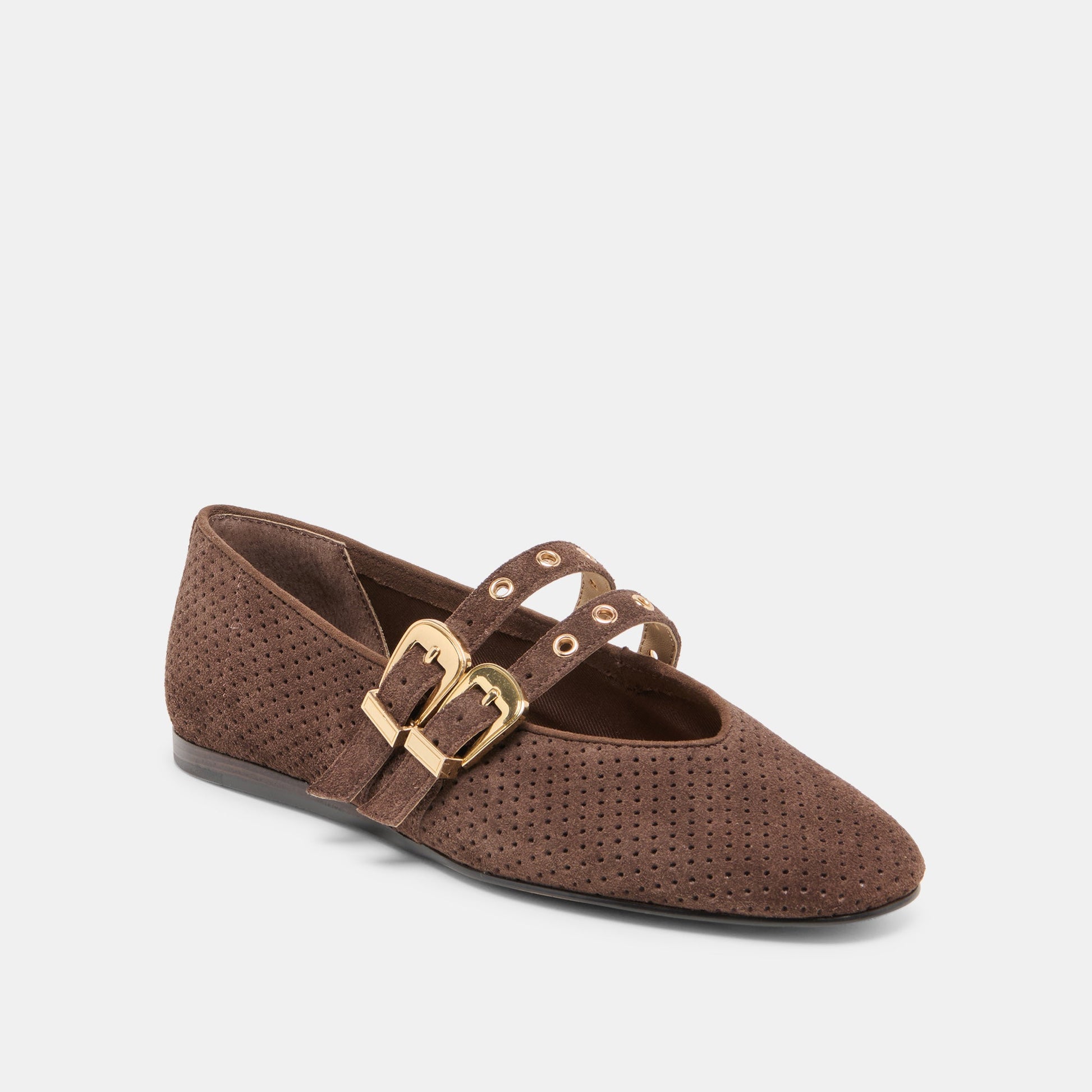 Baylee Grommet Dk Brown Perforated Suede Ballet Flats Dolce Vita Outlet