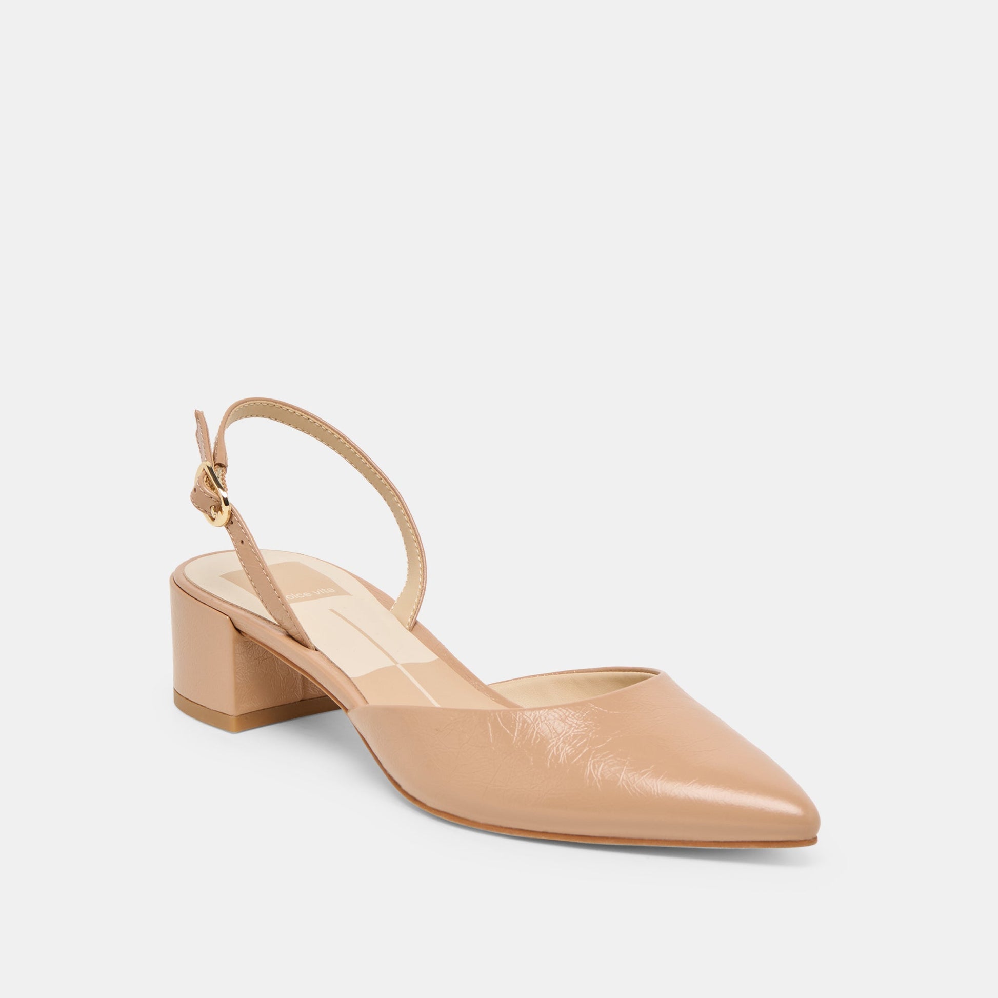 Carel Wide Lt Tan Crinkle Patent Leather Heels Dolce Vita us