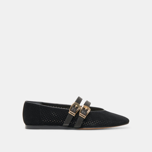 Baylee Wide Onyx Perforated Suede Ballet Flats Dolce Vita Sale