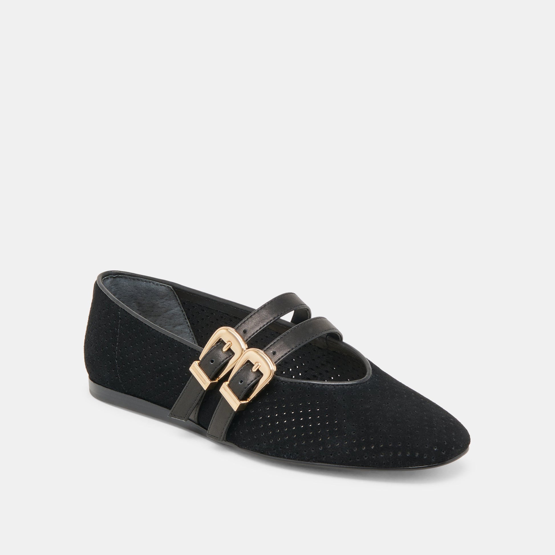 Baylee Wide Onyx Perforated Suede Ballet Flats Dolce Vita Sale