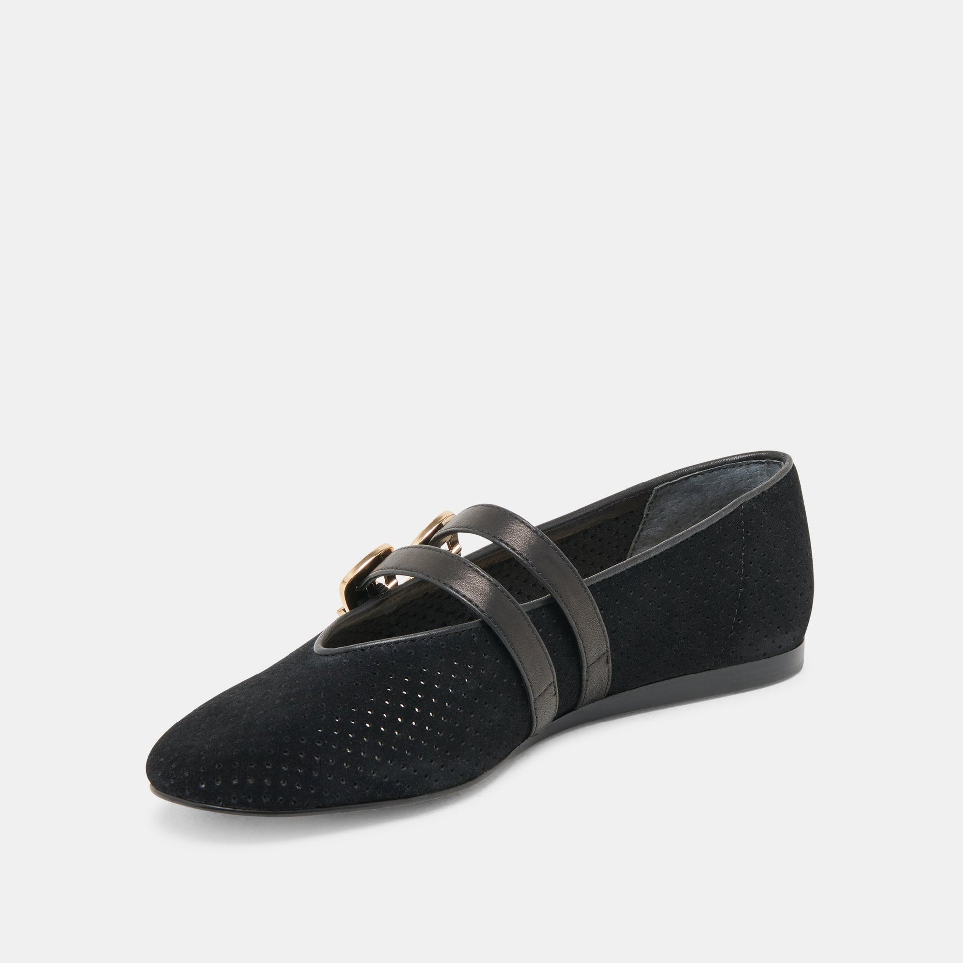 Baylee Wide Onyx Perforated Suede Ballet Flats Dolce Vita Sale