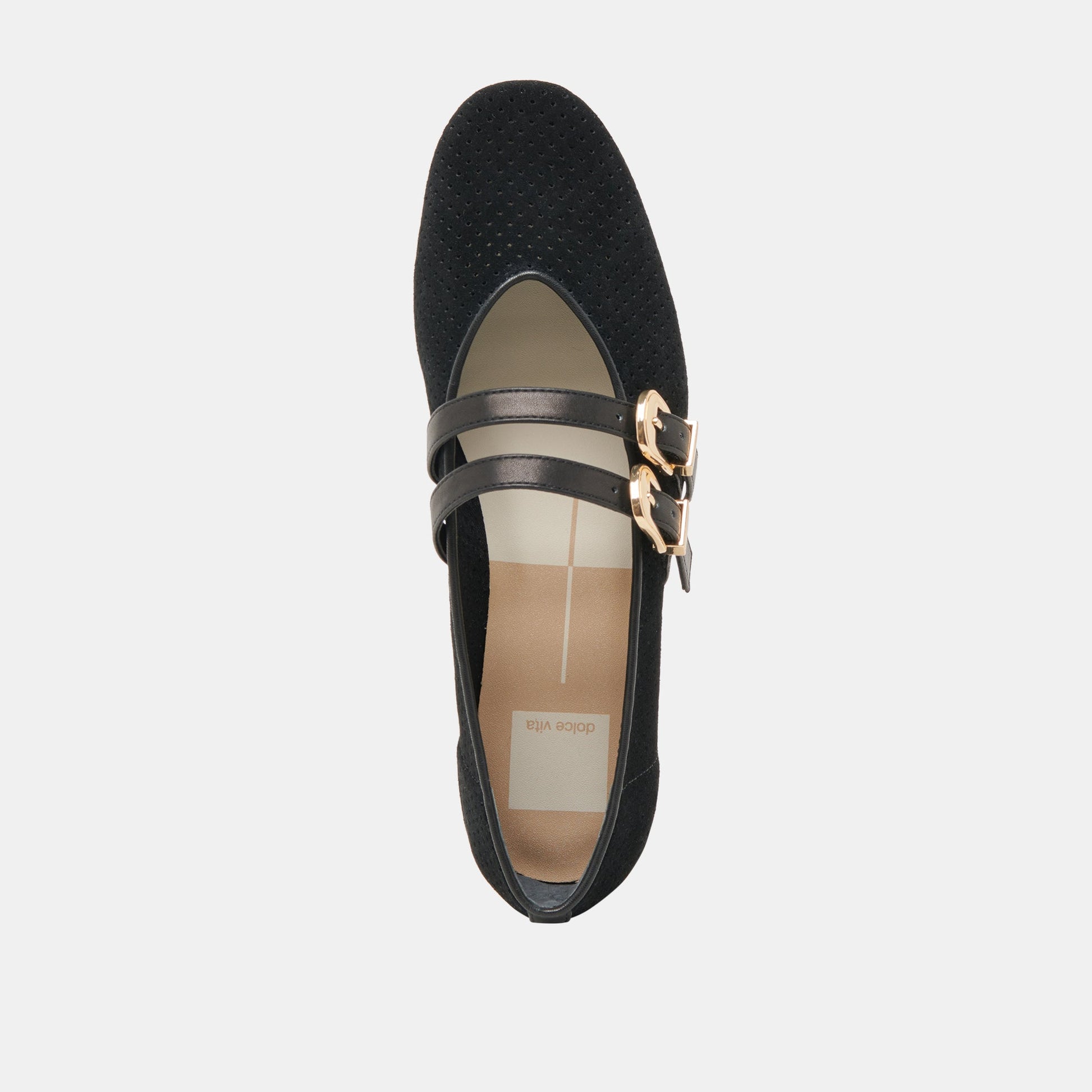 Baylee Wide Onyx Perforated Suede Ballet Flats Dolce Vita Sale