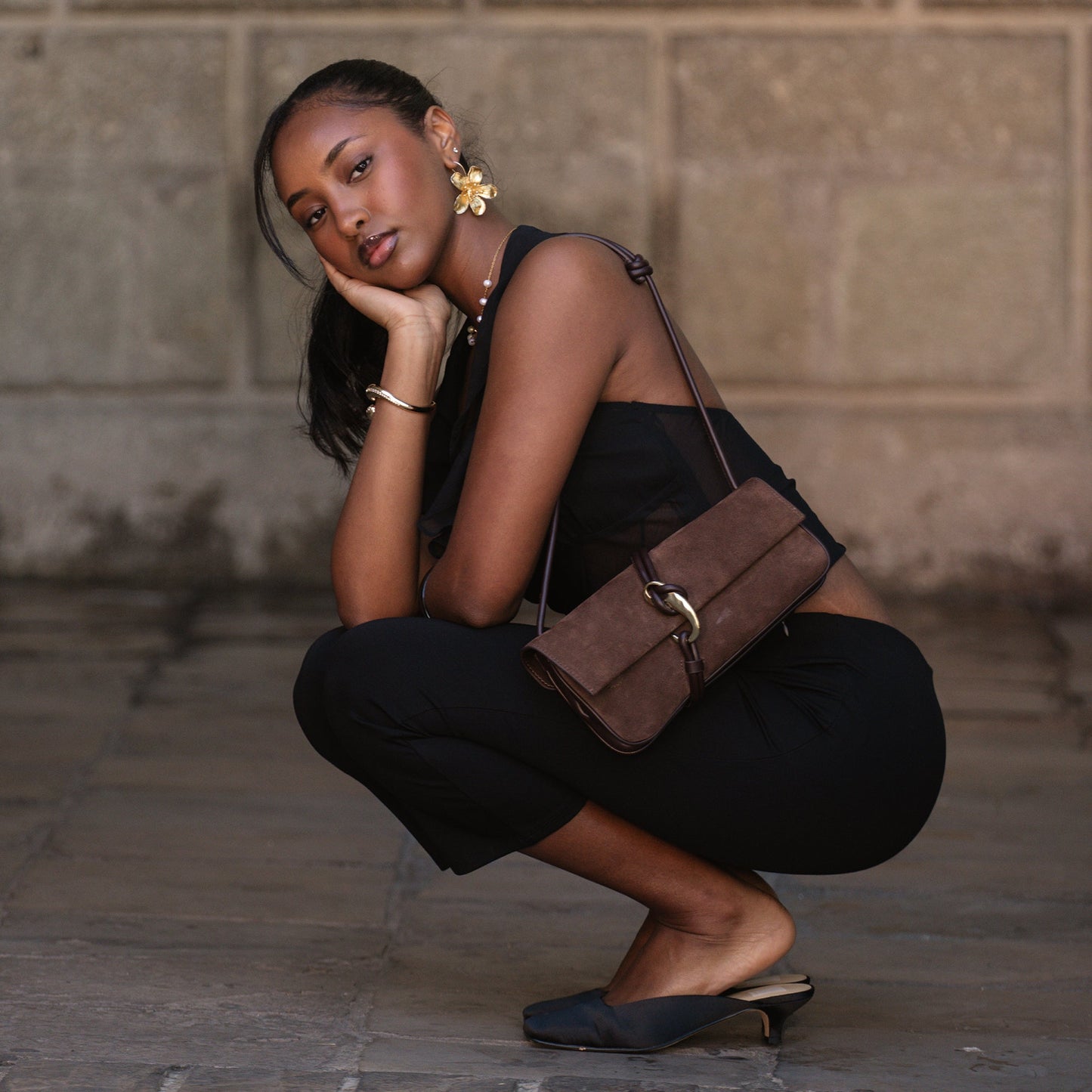 Alice Chocolate Suede Shoulder Bag Dolce Vita Discount