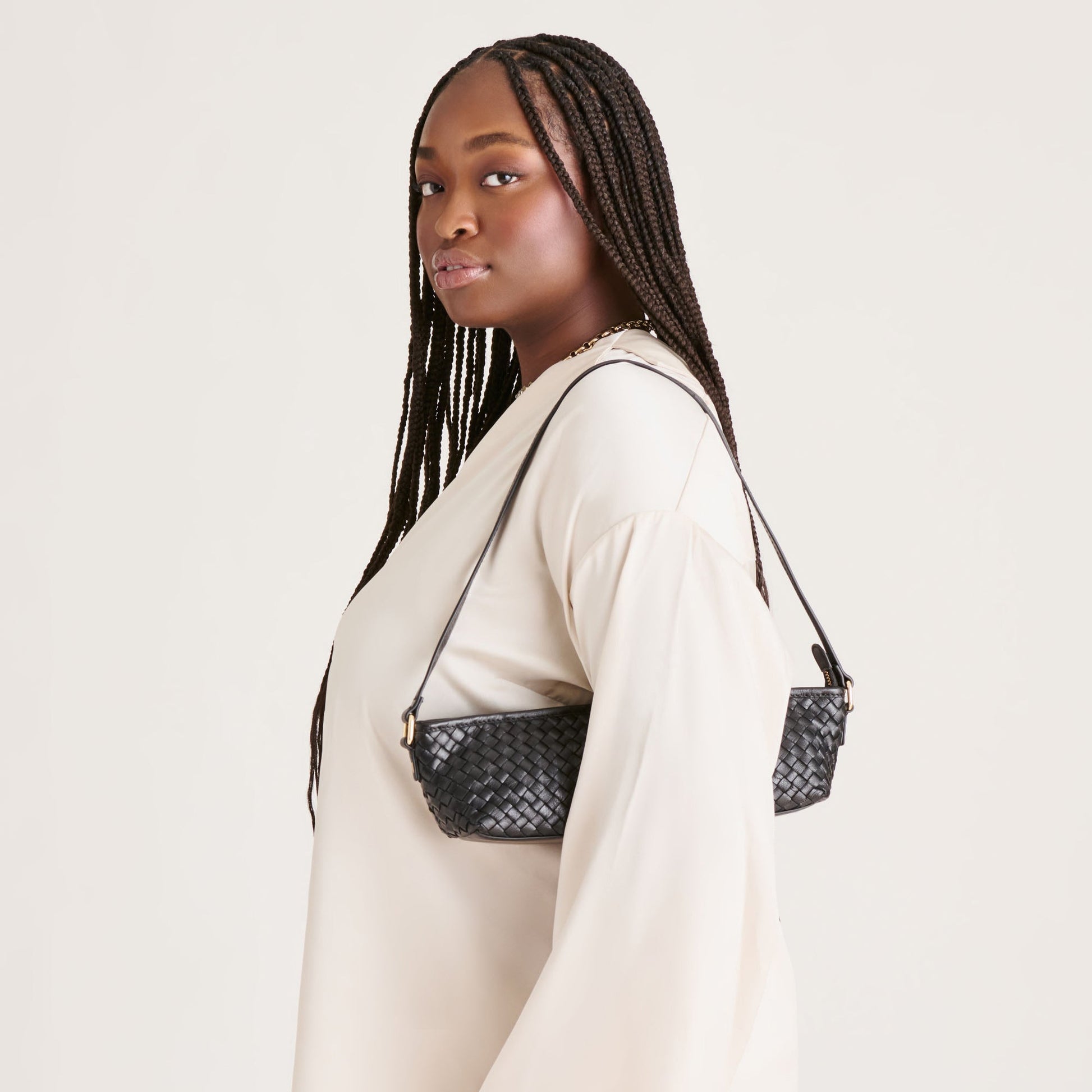 Savaii Black Woven Leather Shoulder Bag Dolce Vita Sale