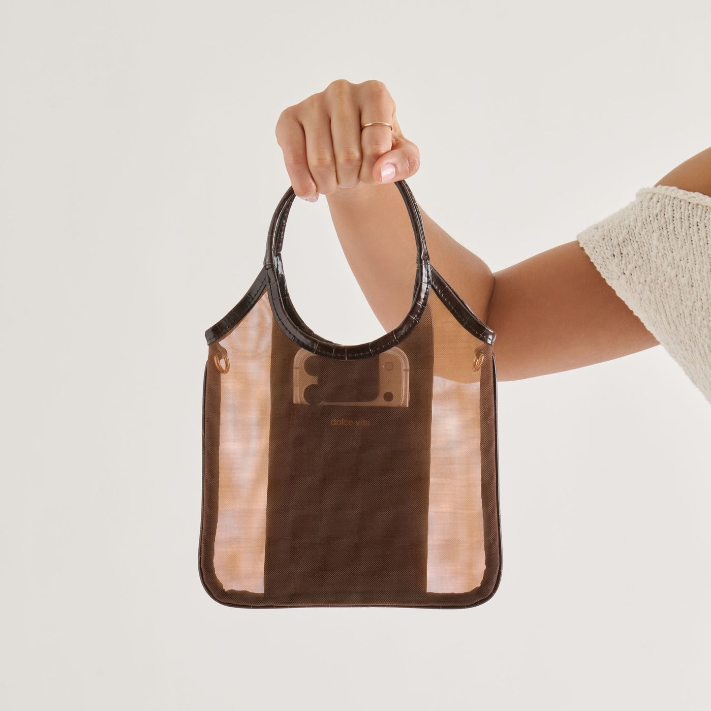 SYLVENE Chocolate Mesh Removable Crossbody Handbag Dolce Vita On sale