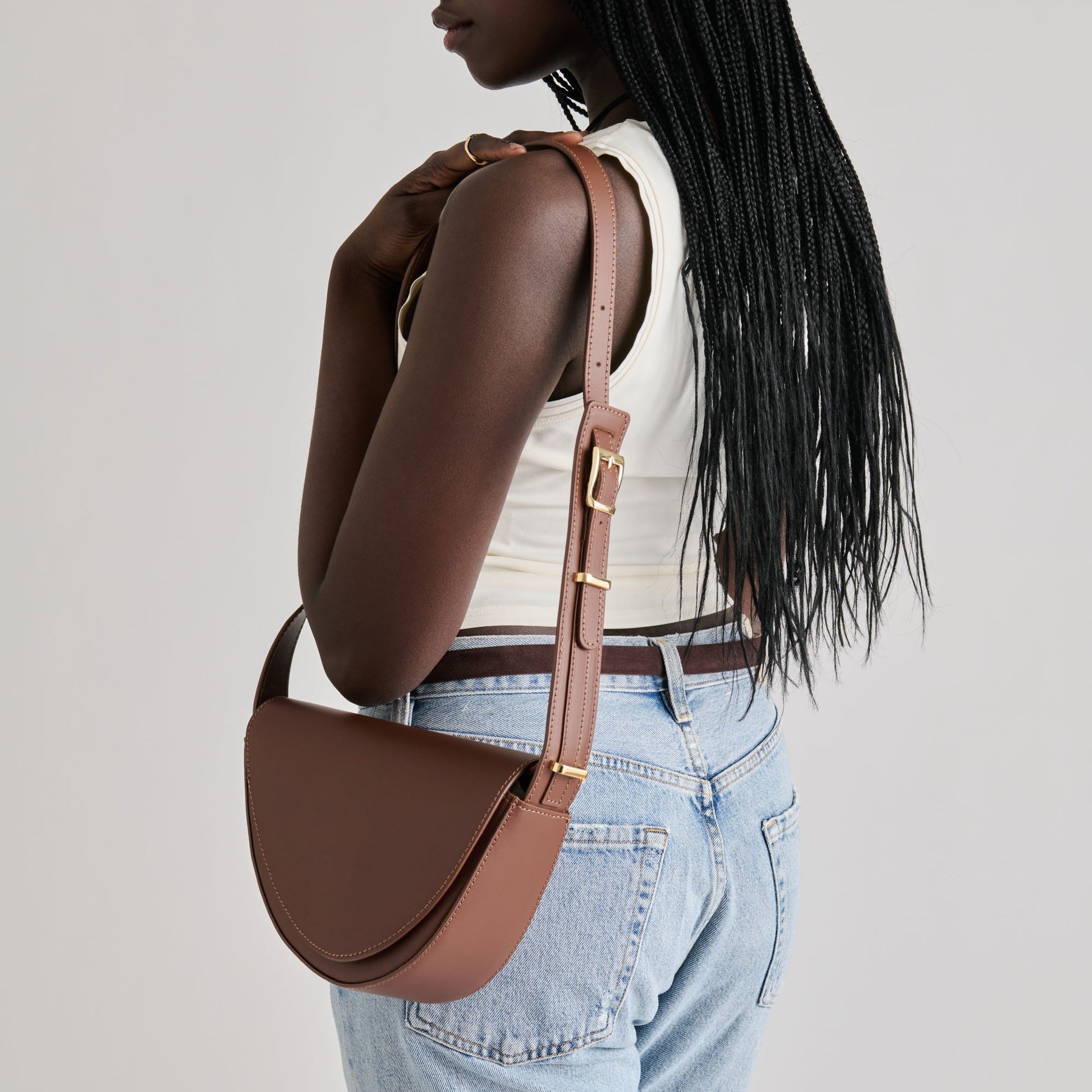 Sabine Brown Leather Shoulder Bag Dolce Vita On sale