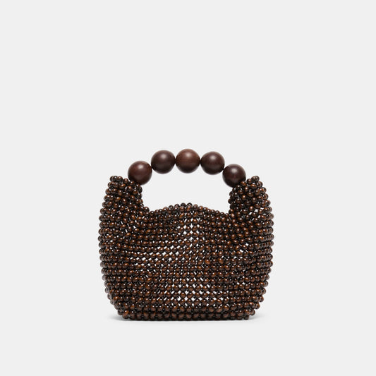 CLOVER Chocolate Wood Beaded Handbag Dolce Vita New