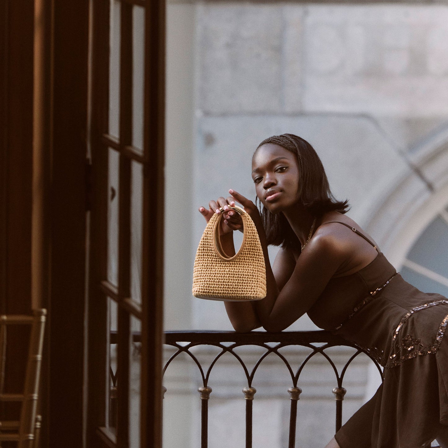 EVELISE Natural Raffia Mini Handbag Dolce Vita For sale