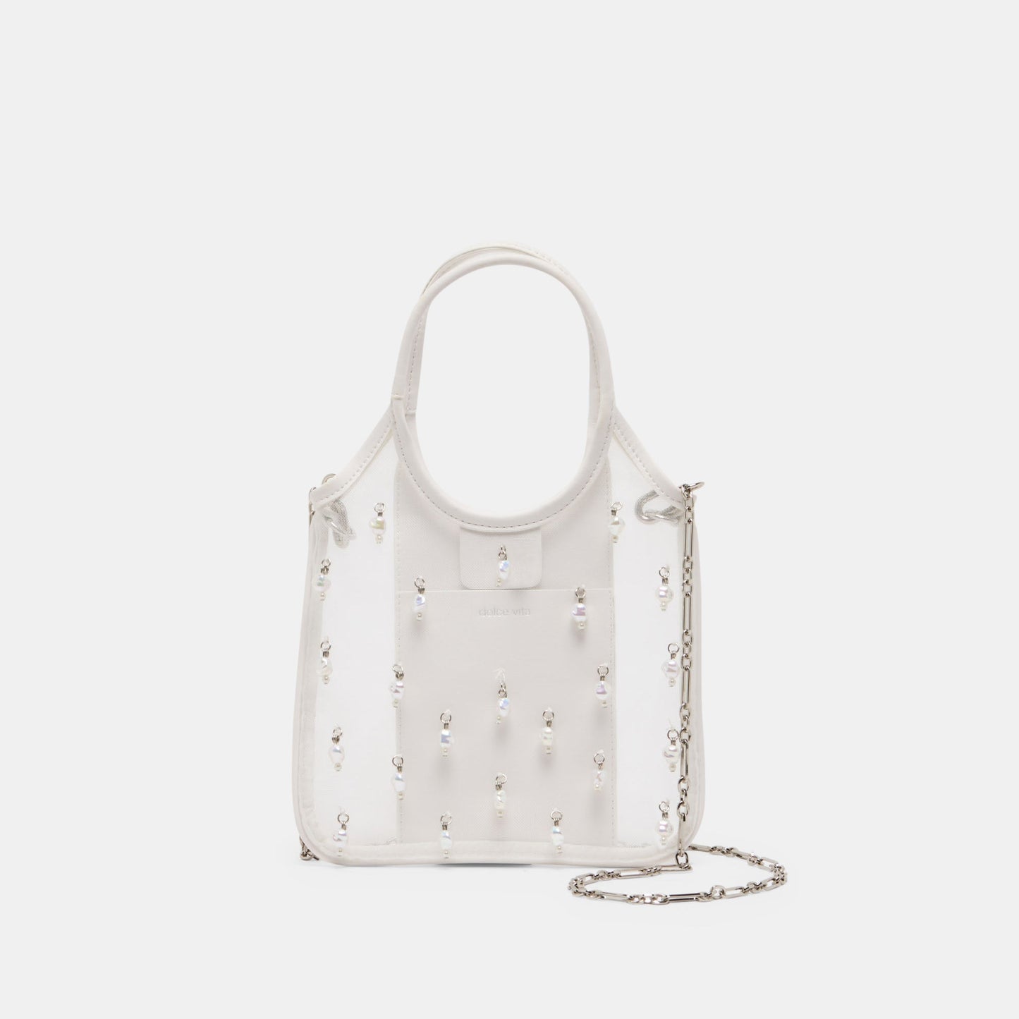 SYLVENE PEARL White Mesh Removable Crossbody Handbag Dolce Vita On sale