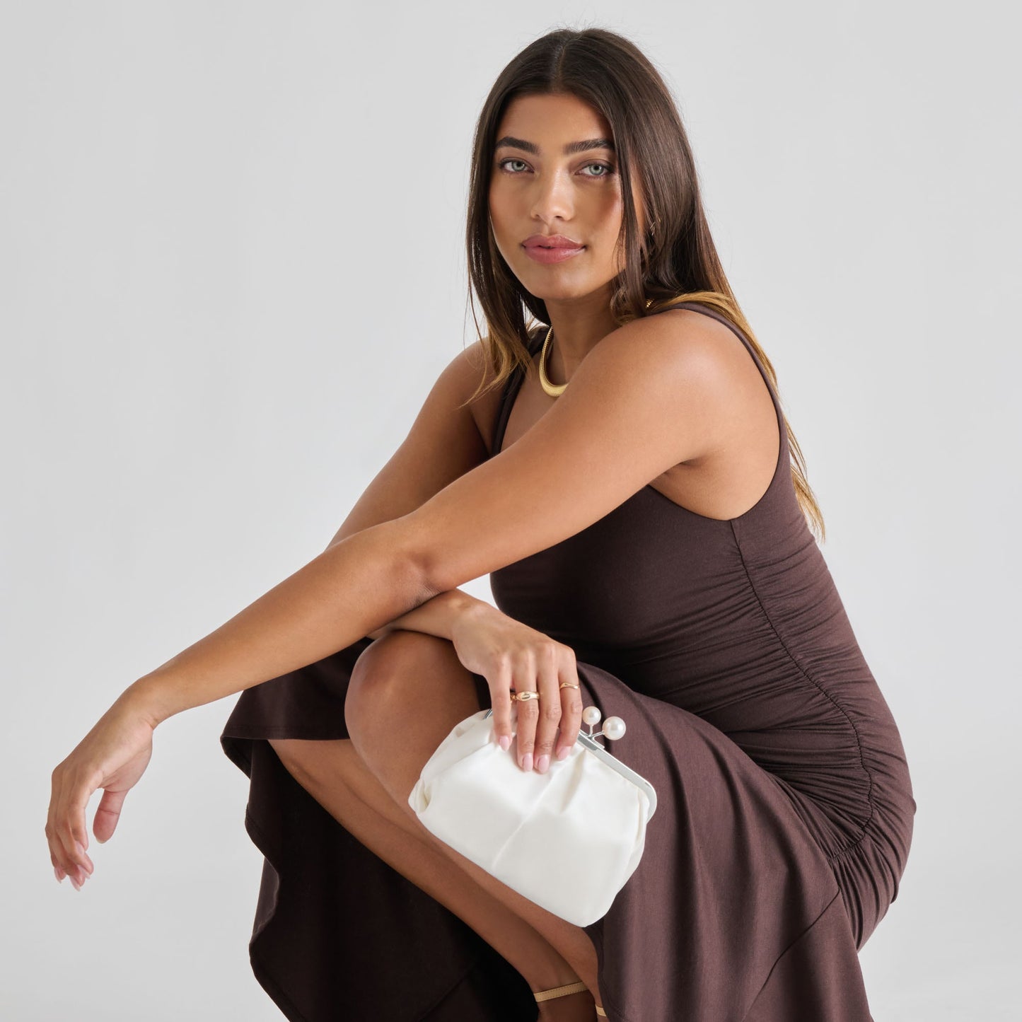 Kendall White Satin Clutch Dolce Vita us