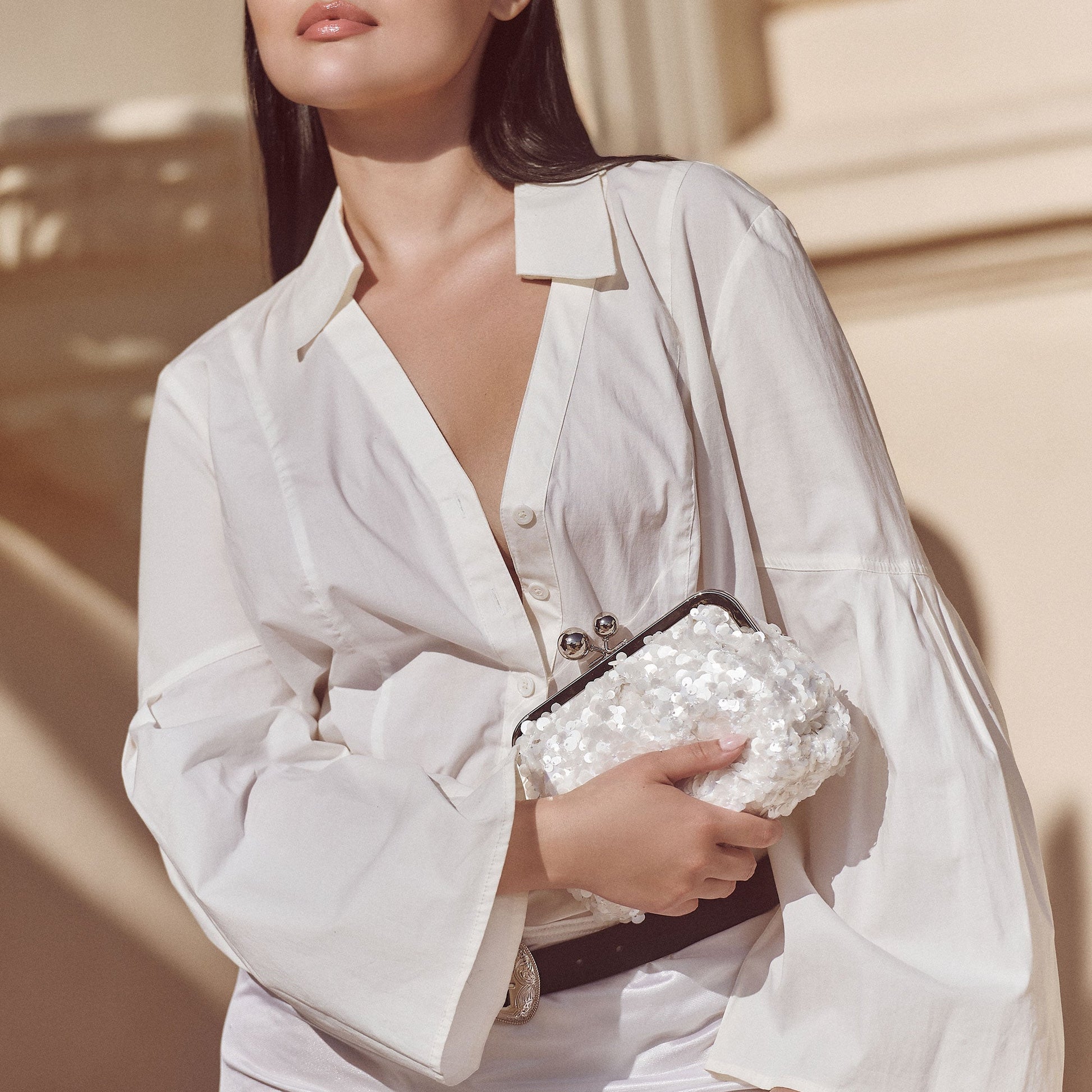 Kendall White Sequin Clutch Dolce Vita us