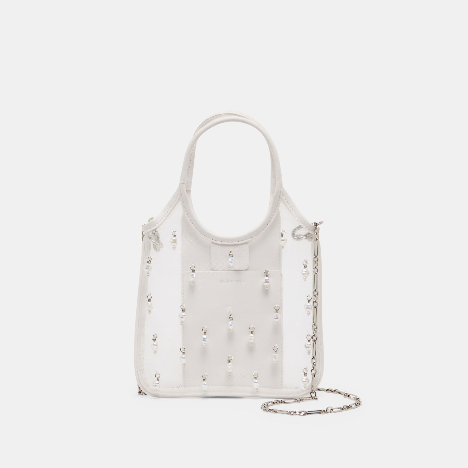 SYLVENE PEARL White Mesh Removable Crossbody Handbag Dolce Vita On sale