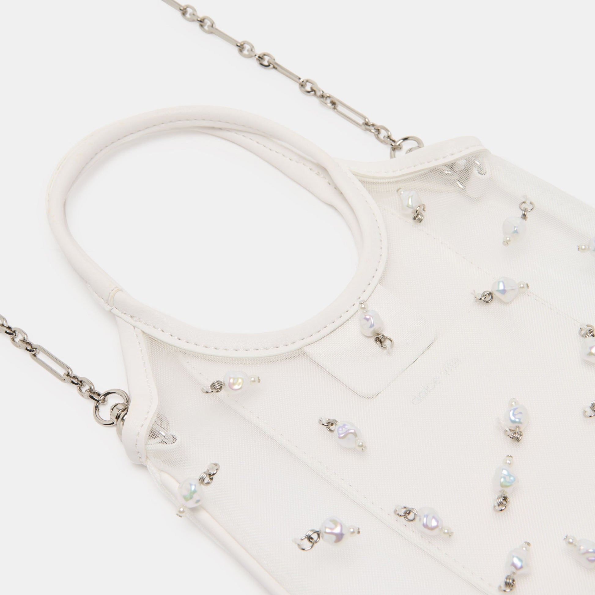 SYLVENE PEARL White Mesh Removable Crossbody Handbag Dolce Vita On sale