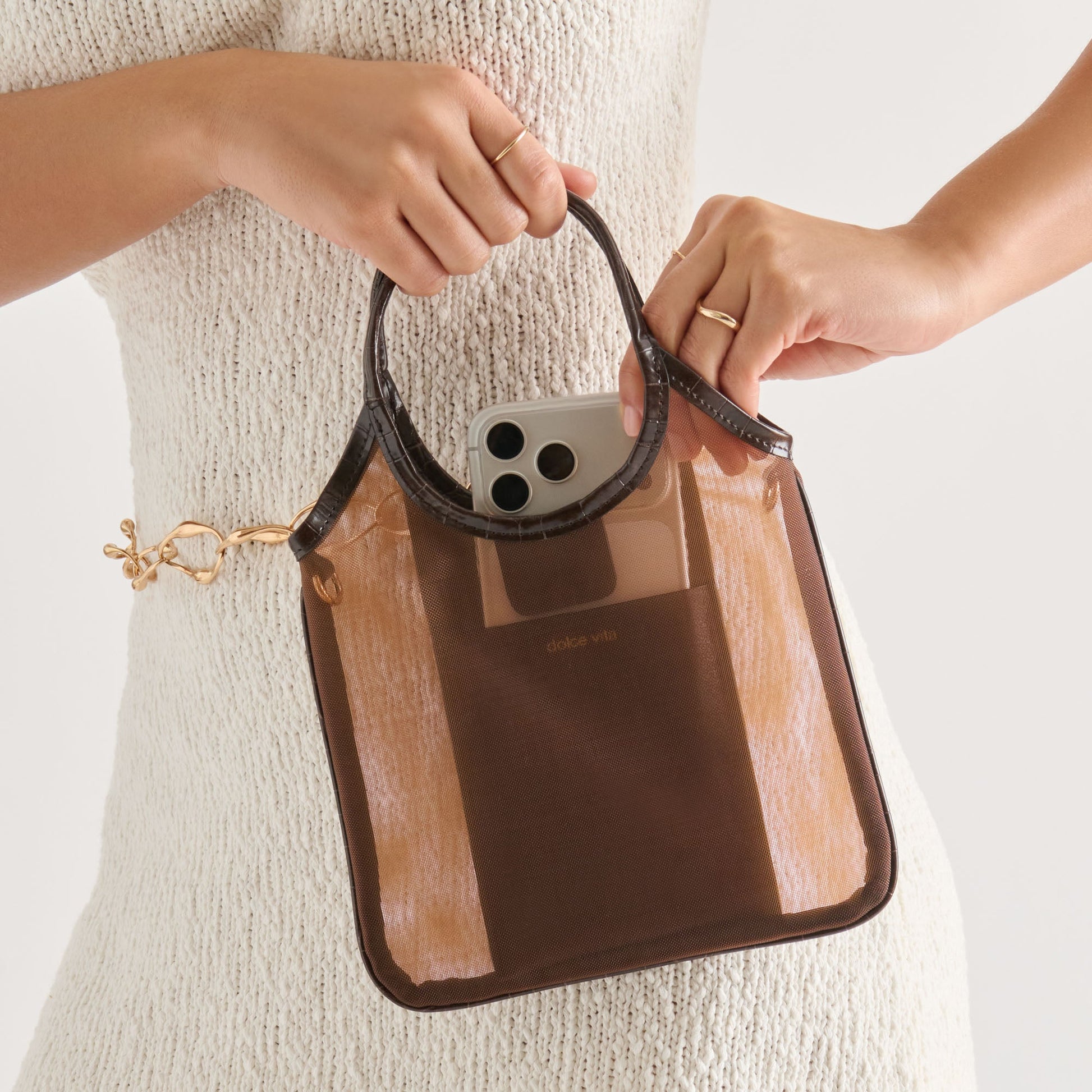 SYLVENE Chocolate Mesh Removable Crossbody Handbag Dolce Vita New