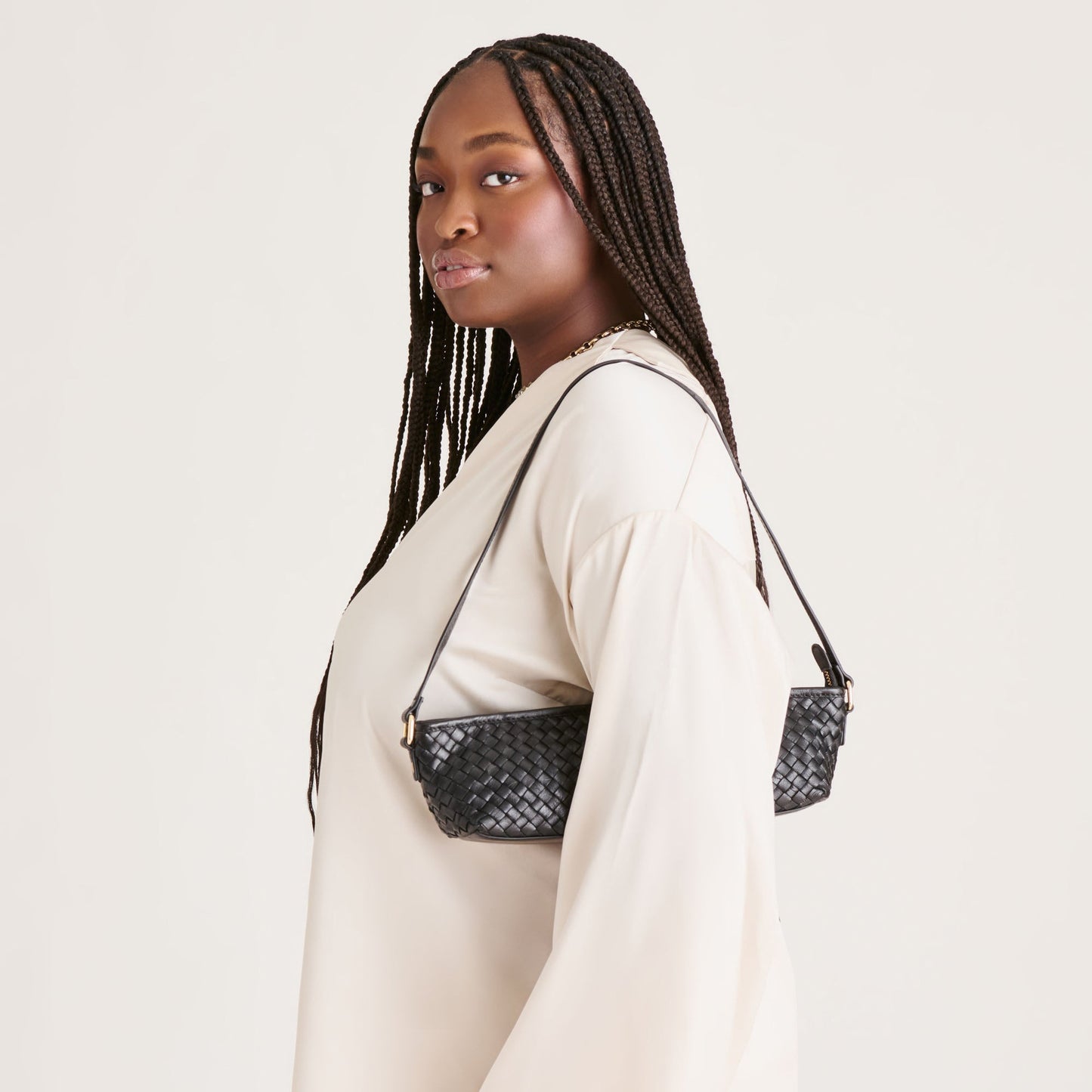 Savaii Black Woven Leather Shoulder Bag Dolce Vita For sale