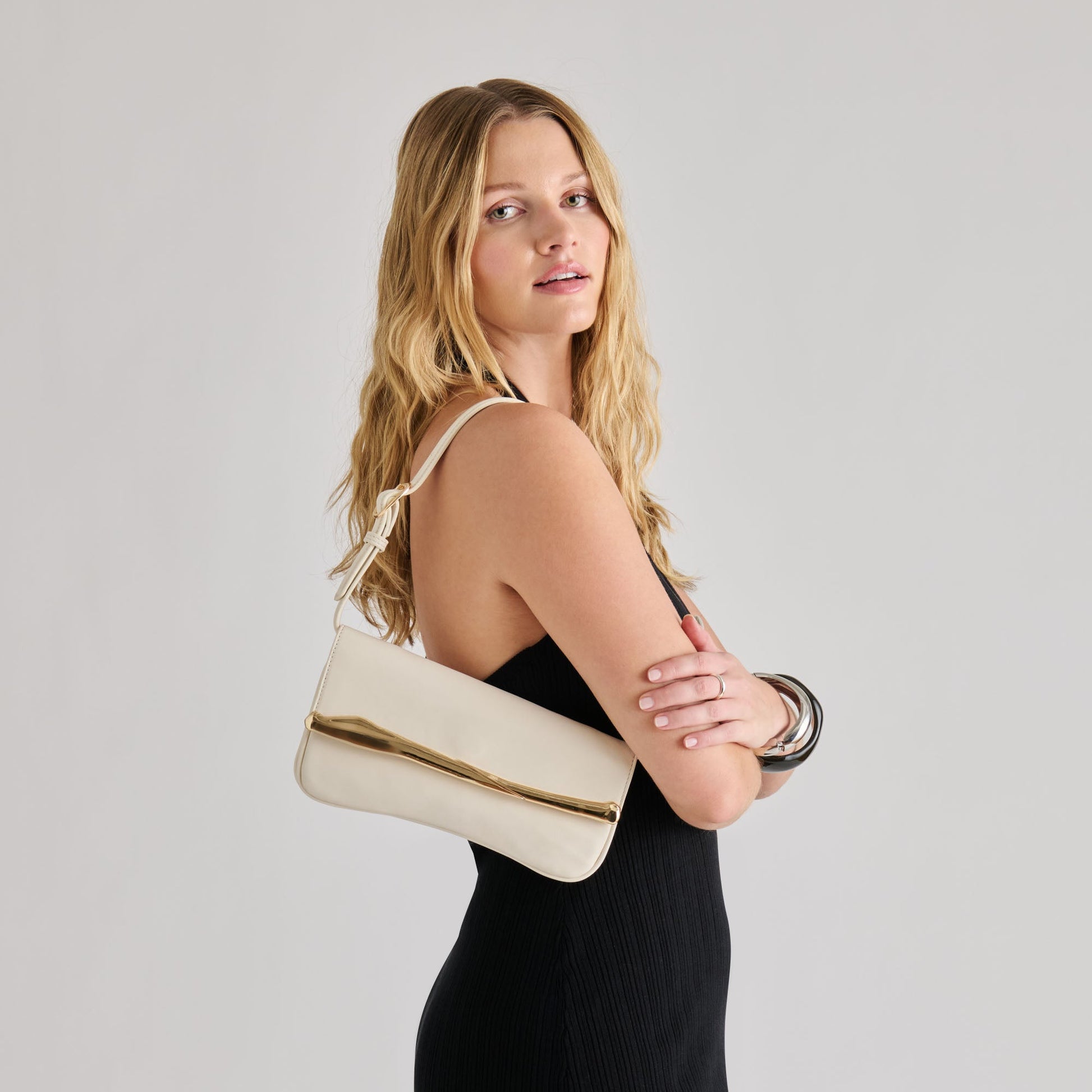 Azura White Leather Shoulder Bag Dolce Vita New