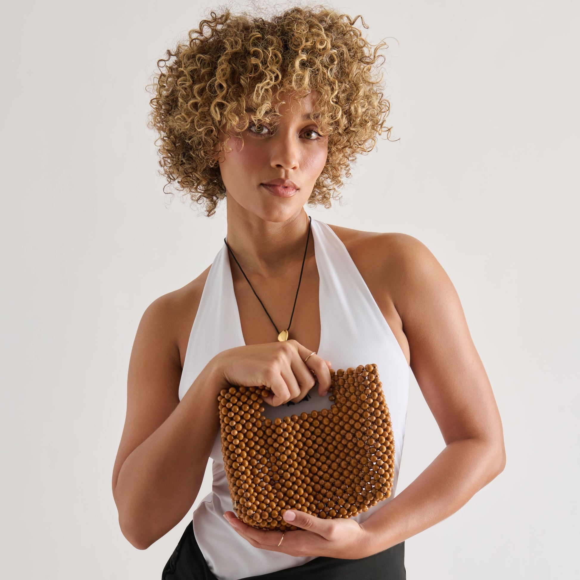 LINZY Natural Wood Top-Handle Handbag with Crossbody Strap Dolce Vita On sale