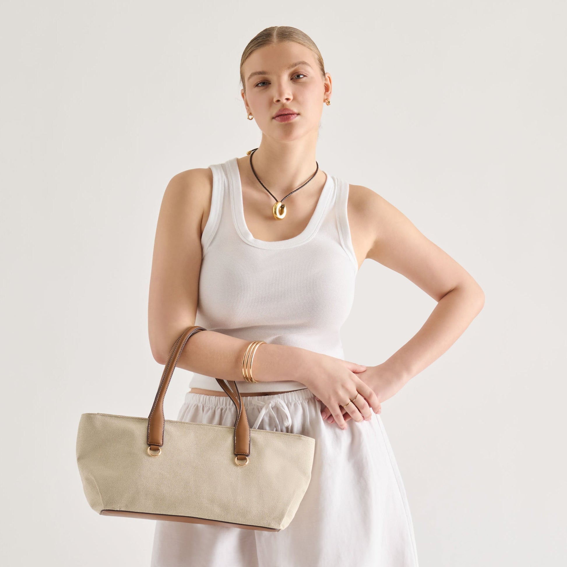 CLARINA Natural Canvas Shoulder Bag Dolce Vita Discount