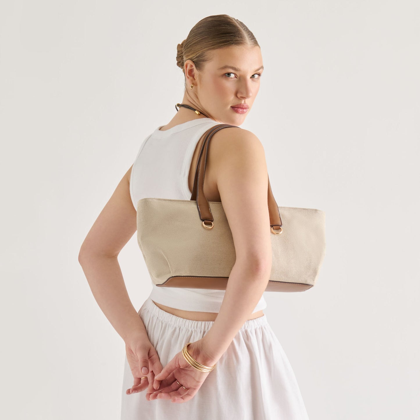 CLARINA Natural Canvas Shoulder Bag Dolce Vita For sale