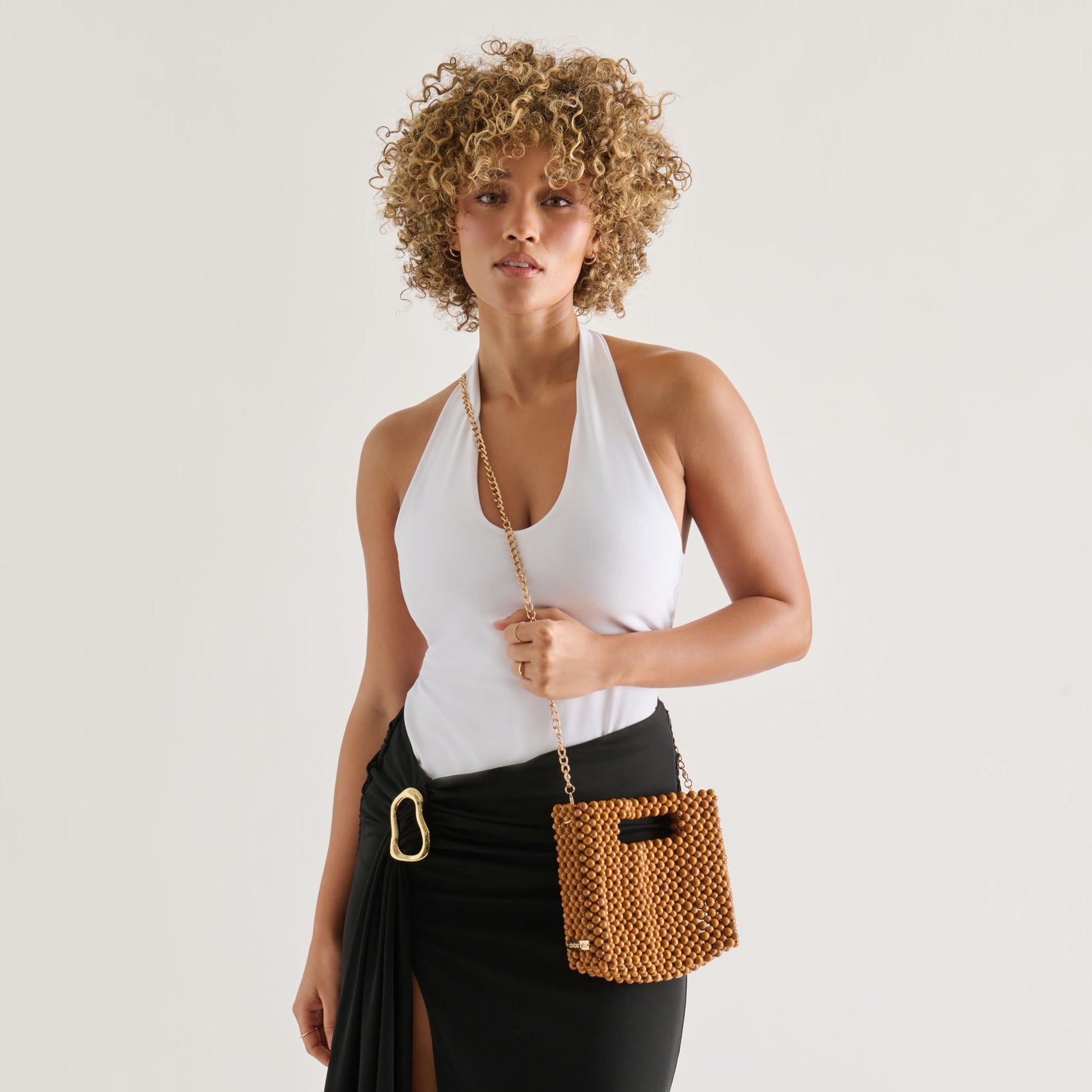 LINZY Natural Wood Top-Handle Handbag with Crossbody Strap Dolce Vita New