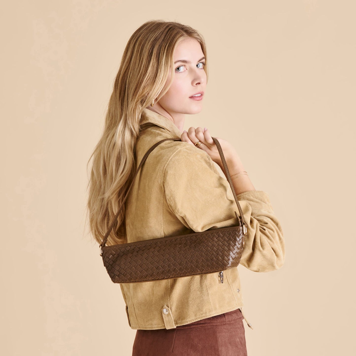Savaii Brown Woven Leather Shoulder Bag Dolce Vita For sale