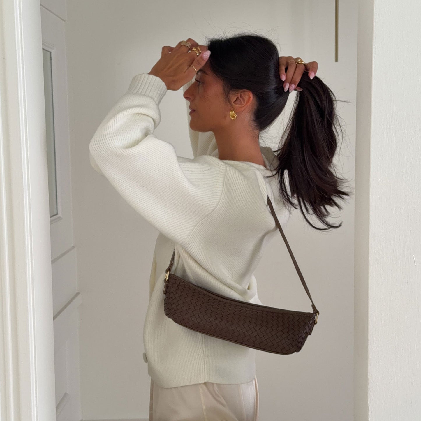 Savaii Brown Woven Leather Shoulder Bag Dolce Vita For sale