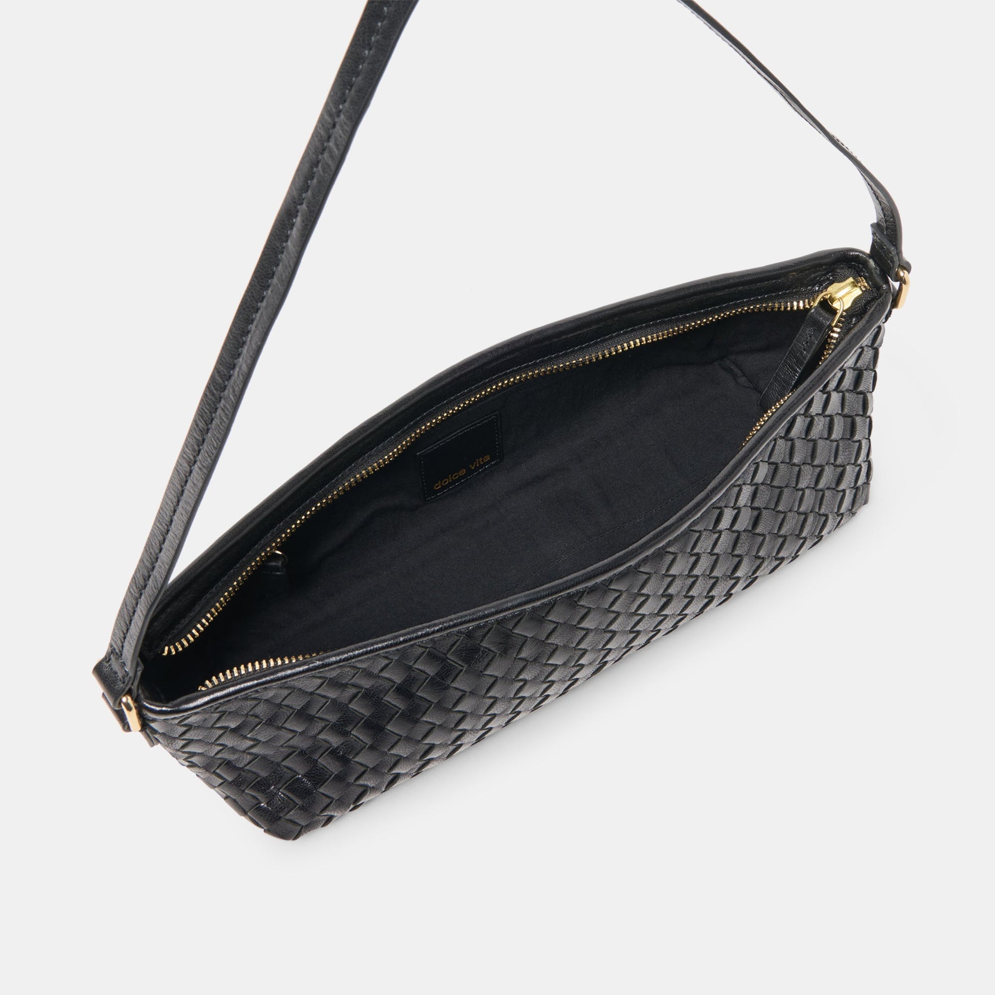 Savaii Black Woven Leather Shoulder Bag Dolce Vita Online