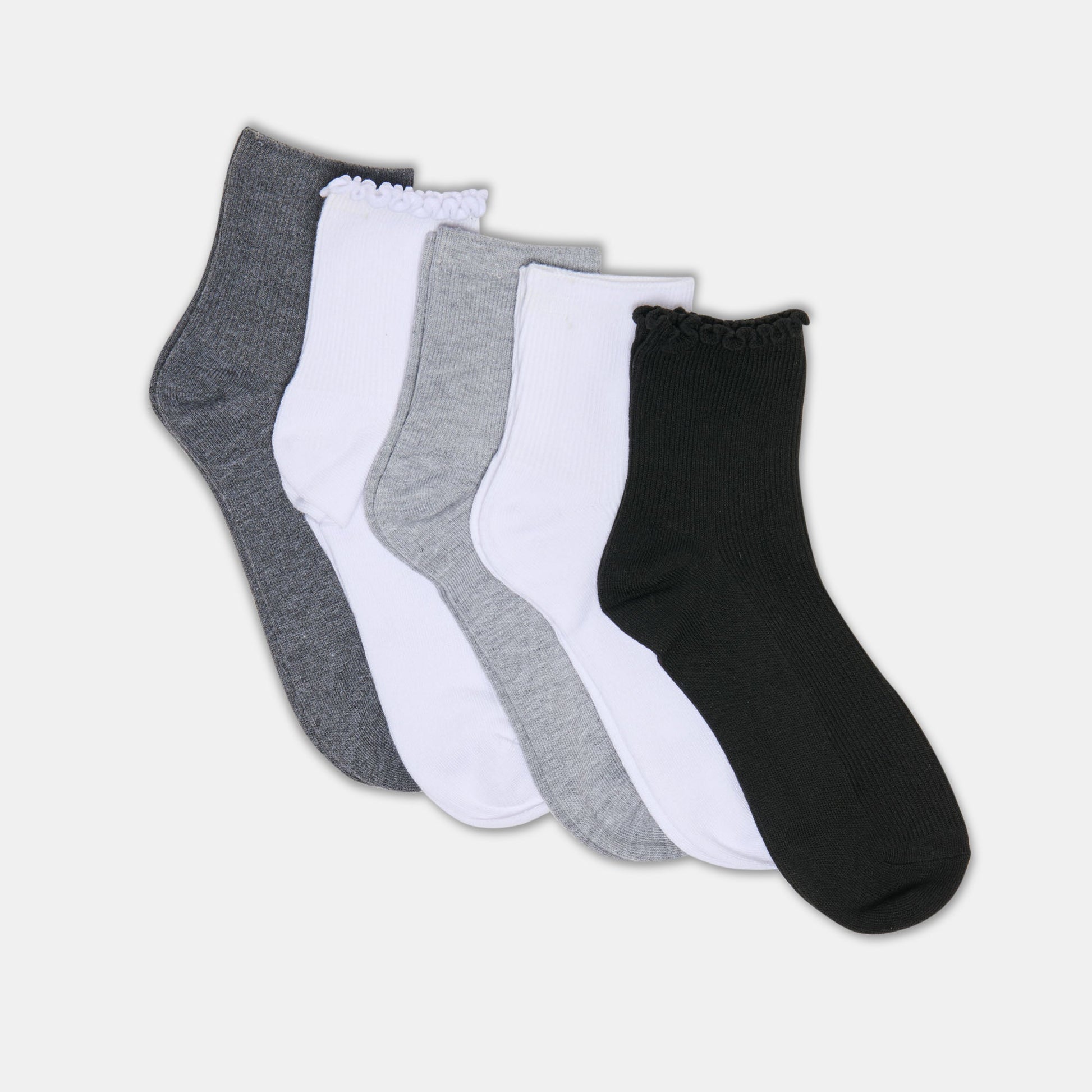 5-Pack Lettuce Edge White Grey Anklet Socks Dolce Vita Outlet
