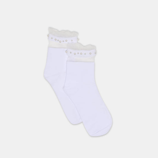 Sheer Ruffle White Pearl Anklet Socks Dolce Vita New