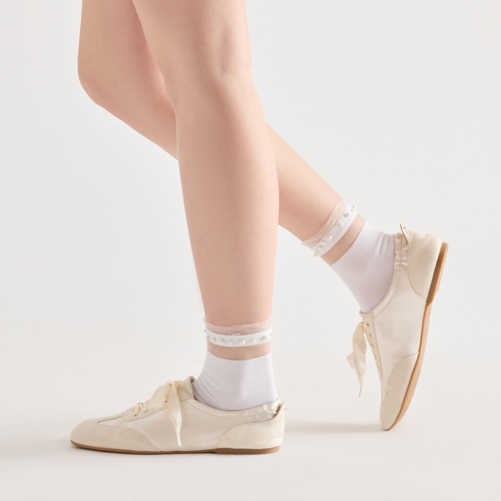 Sheer Ruffle White Pearl Anklet Socks Dolce Vita New