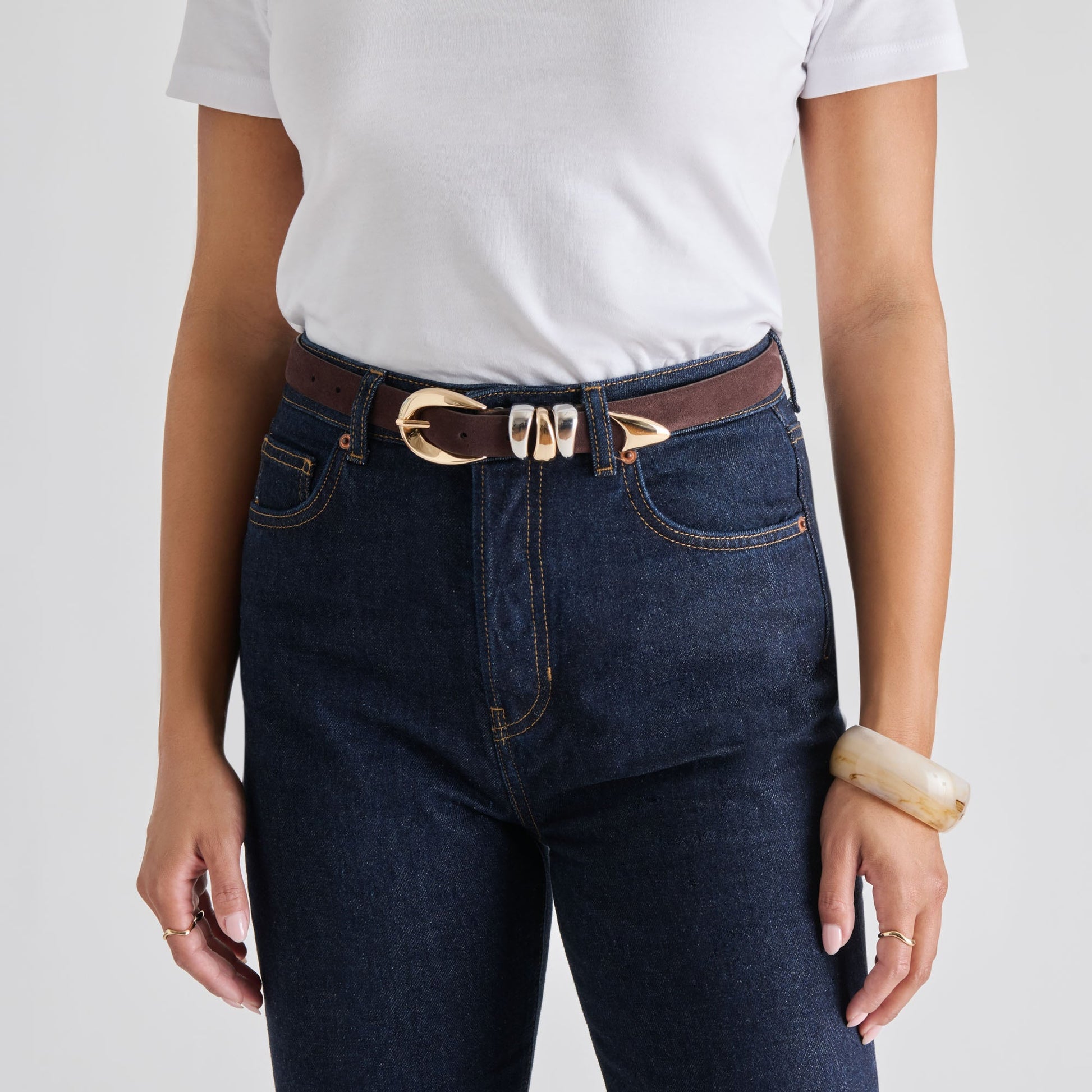 Mixed Metal Mahogany Buckle Belt Dolce Vita New